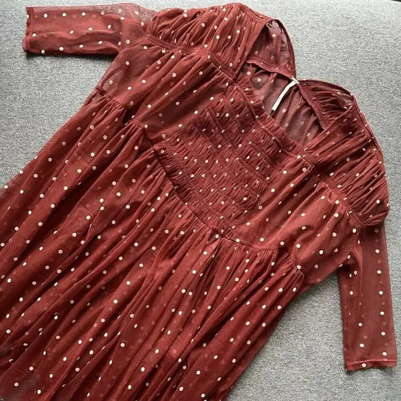 Free People Saya Polka Dot Sheer Mesh Tulle Baby Doll Tunic Top XS - Picture 6 of 9